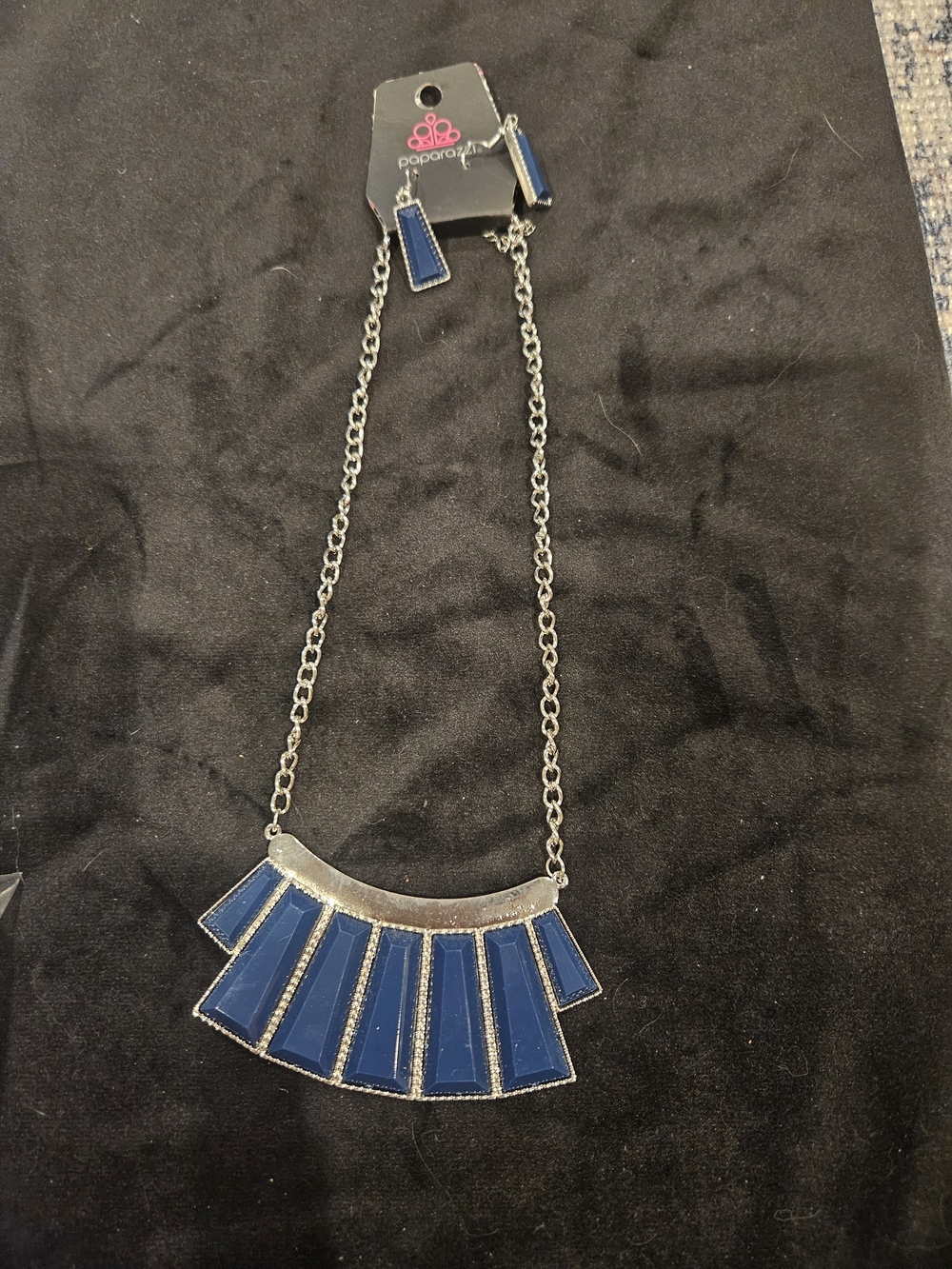 Paparazzi Silver-Tone Navy Fan Pendant Necklace and Earrings Set